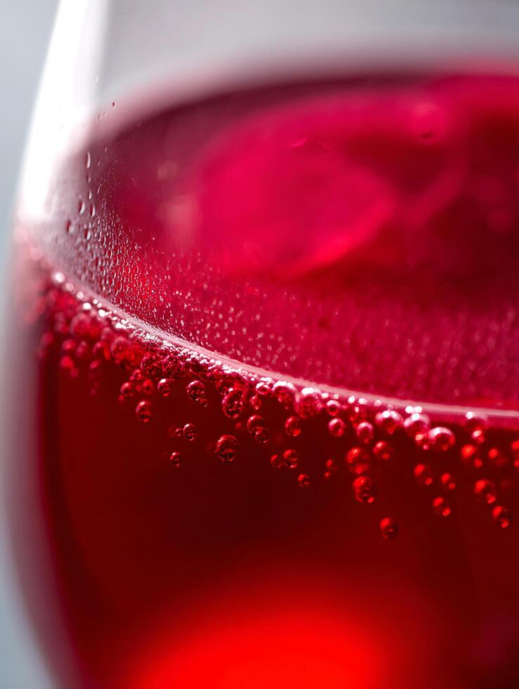 Close up of Sparkling Red Liquid in a Glass. A vibrant image perfect for beverage or celebratory themes. photo