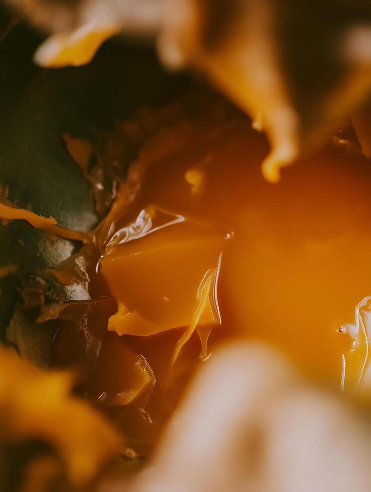 Abstract Close Up of Orange Liquid, Glistening Texture and Flowing Form. photo