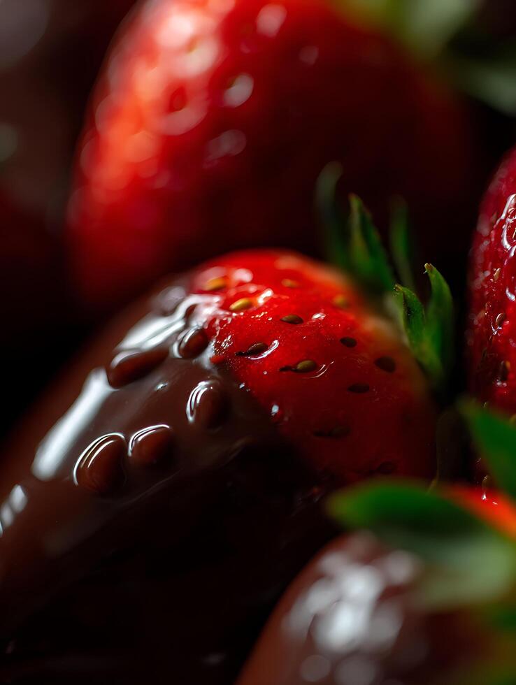 Close up of Strawberries Dipped in Melted Chocolate. A Delicious and Tempting Image for Food Blogs and Culinary Websites. photo