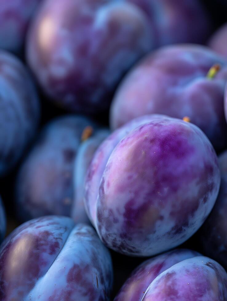 Close Up of Plums A Vibrant Display of Purple Fruit. photo