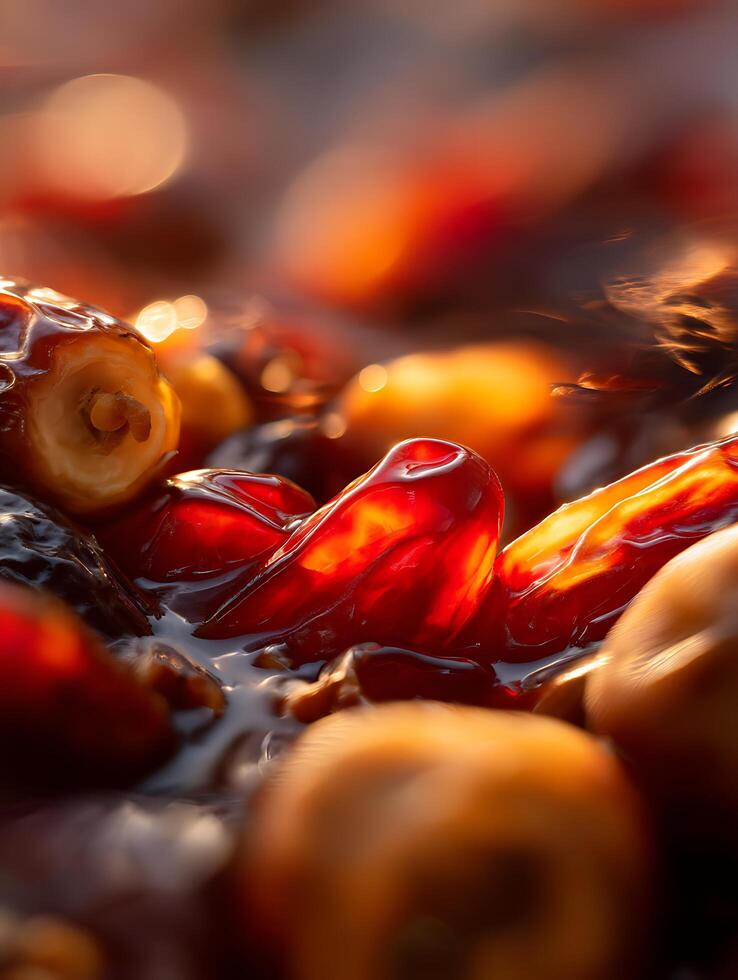 Close Up of Shiny Red Dates, Rich Textures and Warm Lighting. photo
