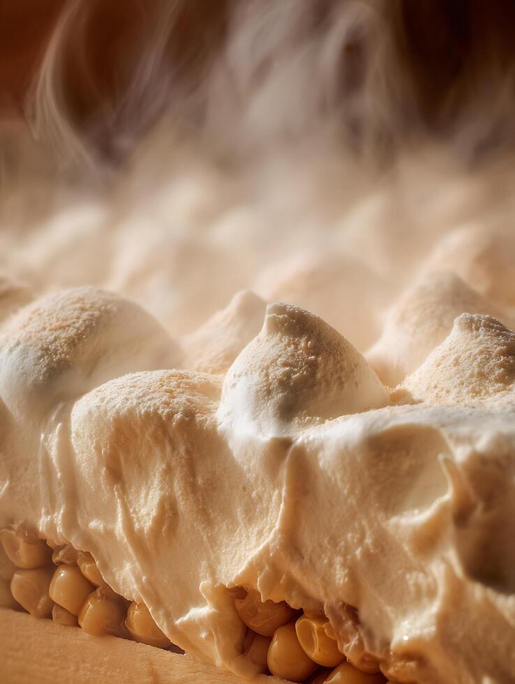 Close up of Creamy Dessert Topping on Sweet Corn. photo