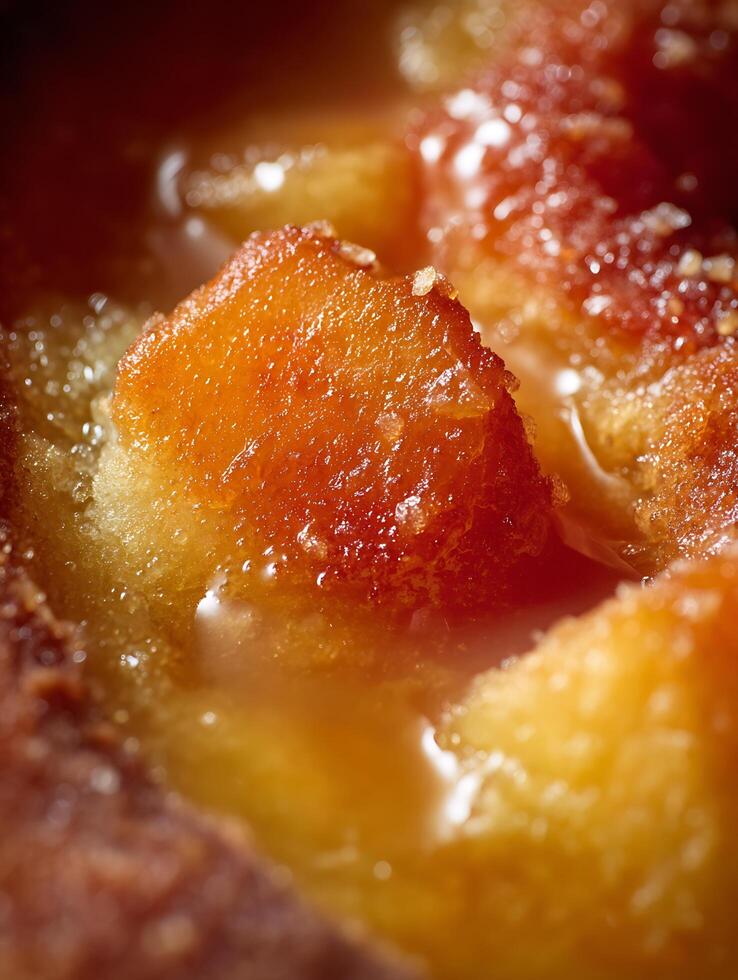 Close Up of Baked Apples with Caramel Glaze, Sweet Dessert Texture. photo