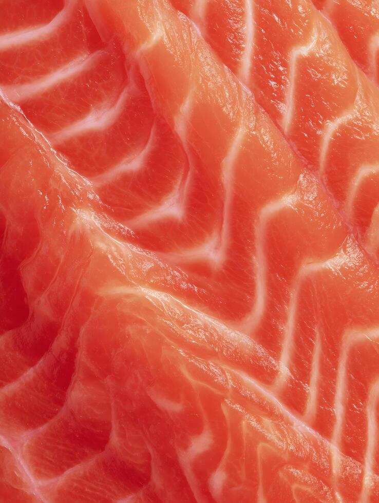 Close up of Salmon Fillet Texture Detailed Macro Photograph of Raw Fish. photo