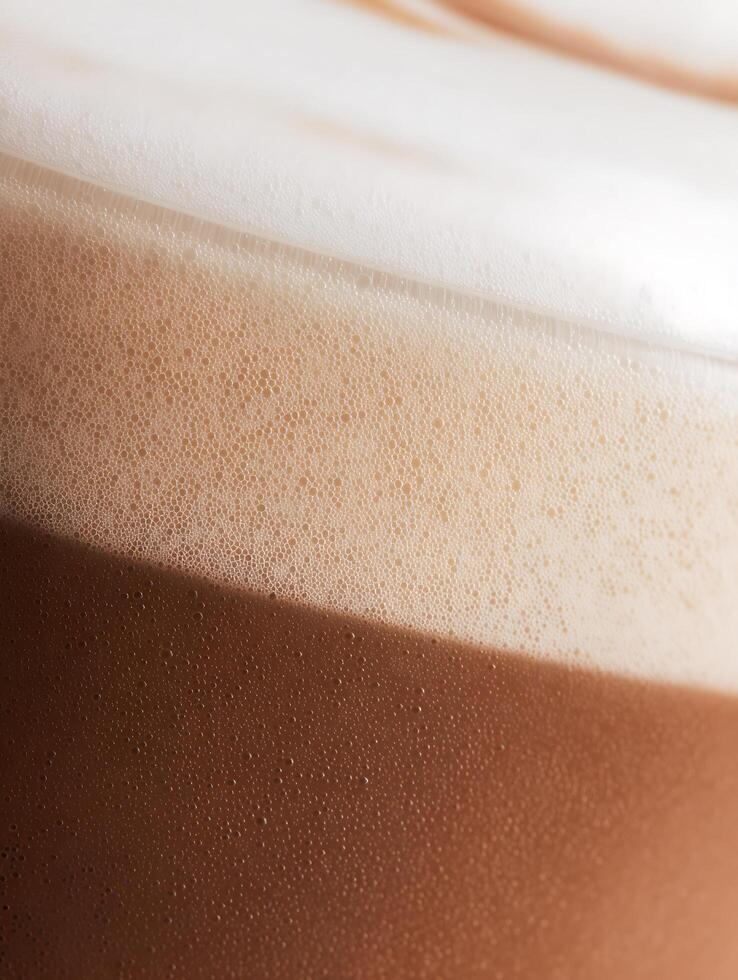 Close Up of Coffee Foam Texture Creamy Latte Art Detail. photo