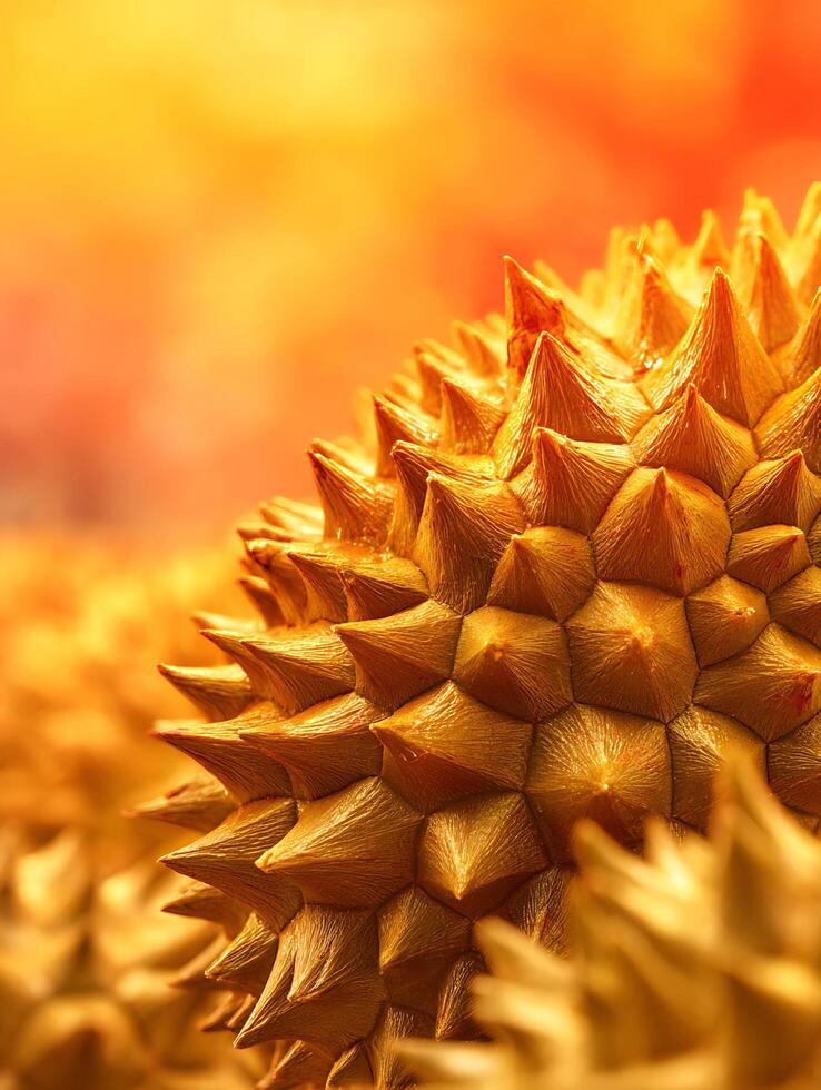 Golden Durian Fruit Close Up Abstract Texture and Background. photo