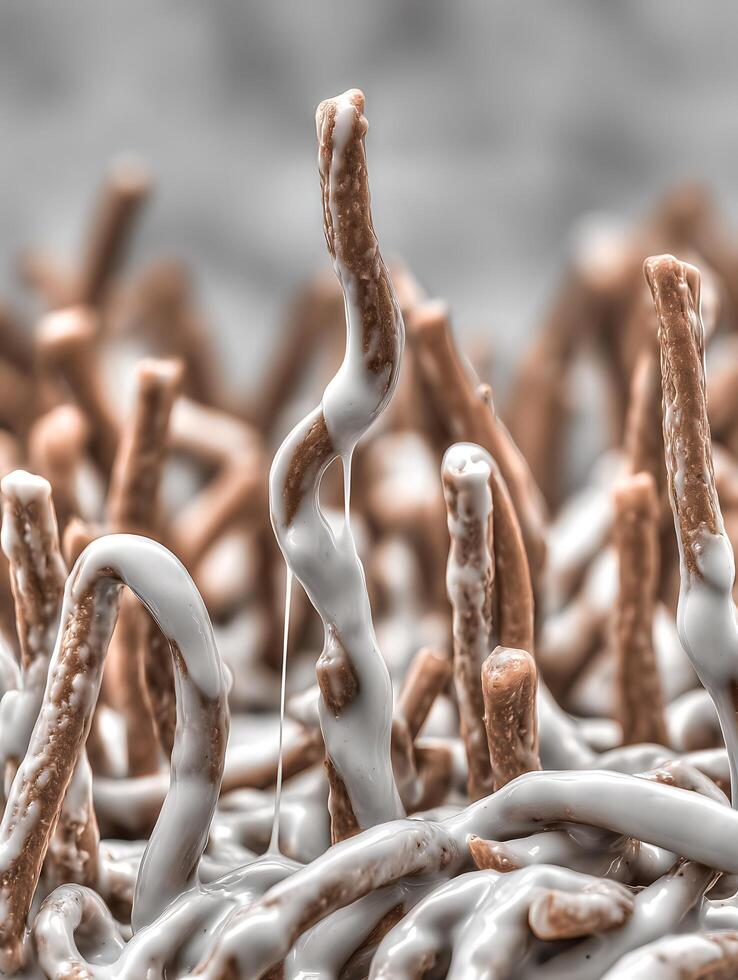 Close up of Brown Breadsticks Drizzled with White Icing. photo