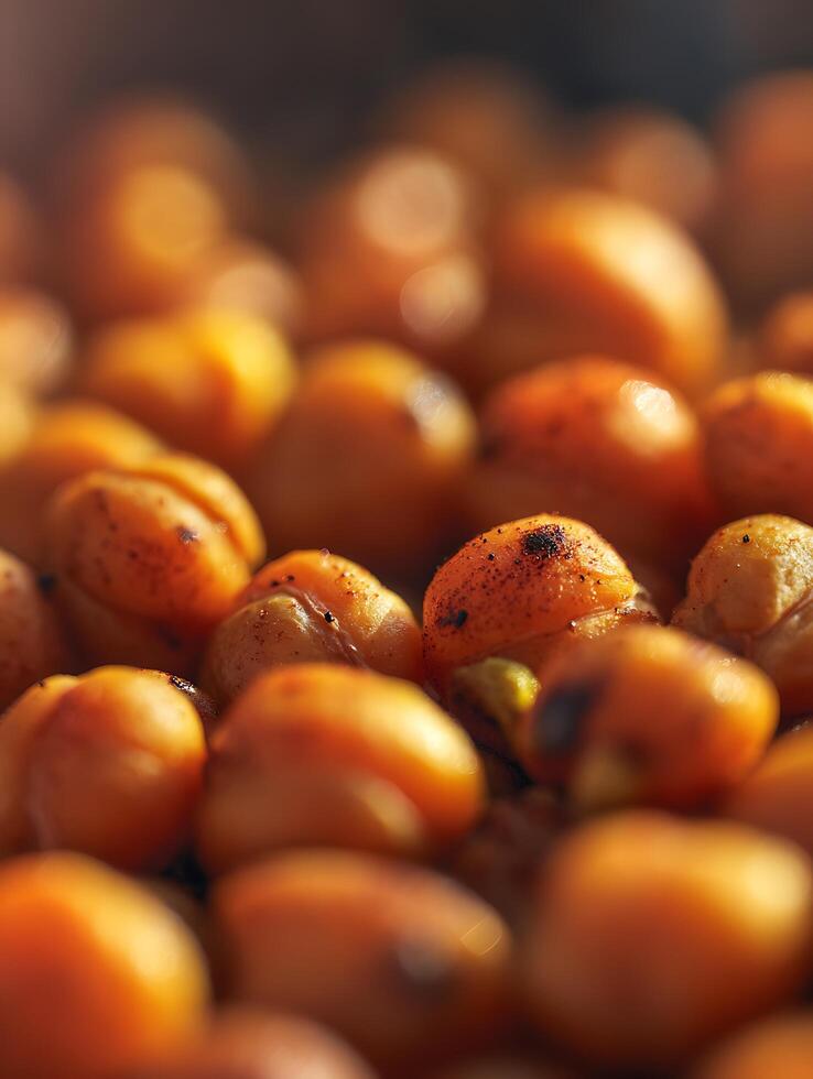 Close up of Roasted Chickpeas, Golden Brown and Seasoned. photo