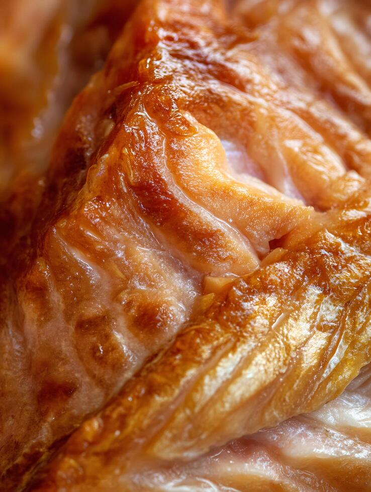 Close up of Smoked Salmon, Rich Texture and Golden Brown Color. photo