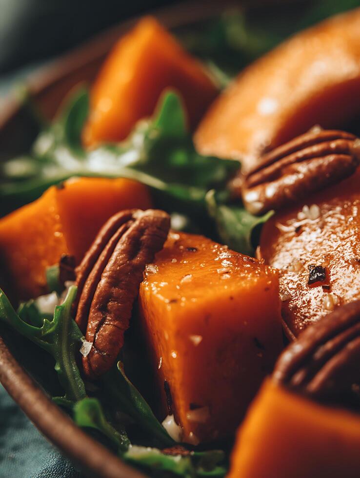 Close up of Roasted Butternut Squash and Pecan Salad. photo