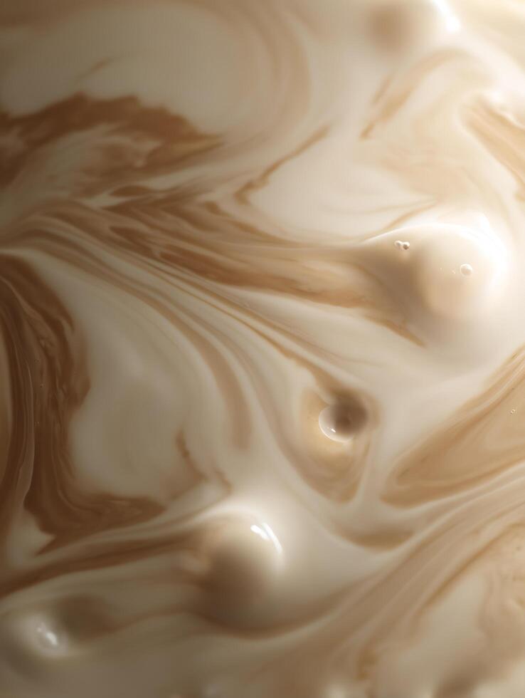 Abstract Swirling Beige and Brown Cream Texture, Close Up Macro Photography. photo