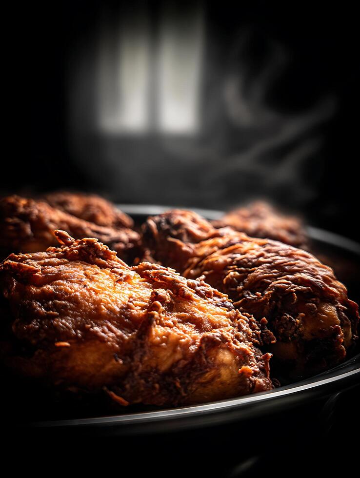 Close Up of Crispy Fried Chicken Pieces, Steaming Hot and Delicious. photo