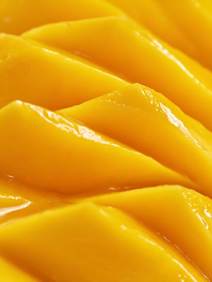 Close up of Slices of Juicy Mango, Ripe and Yellow Fruit Texture. photo