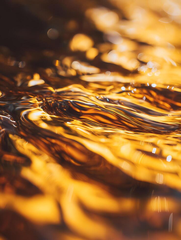 Abstract Golden Liquid Texture Close Up of Swirling Amber Waves. photo