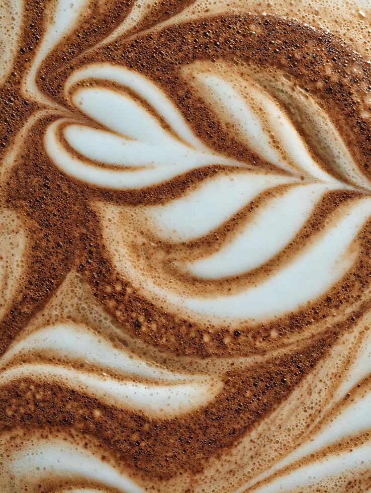 Close Up of Latte Art Swirling Cream and Espresso Texture. photo