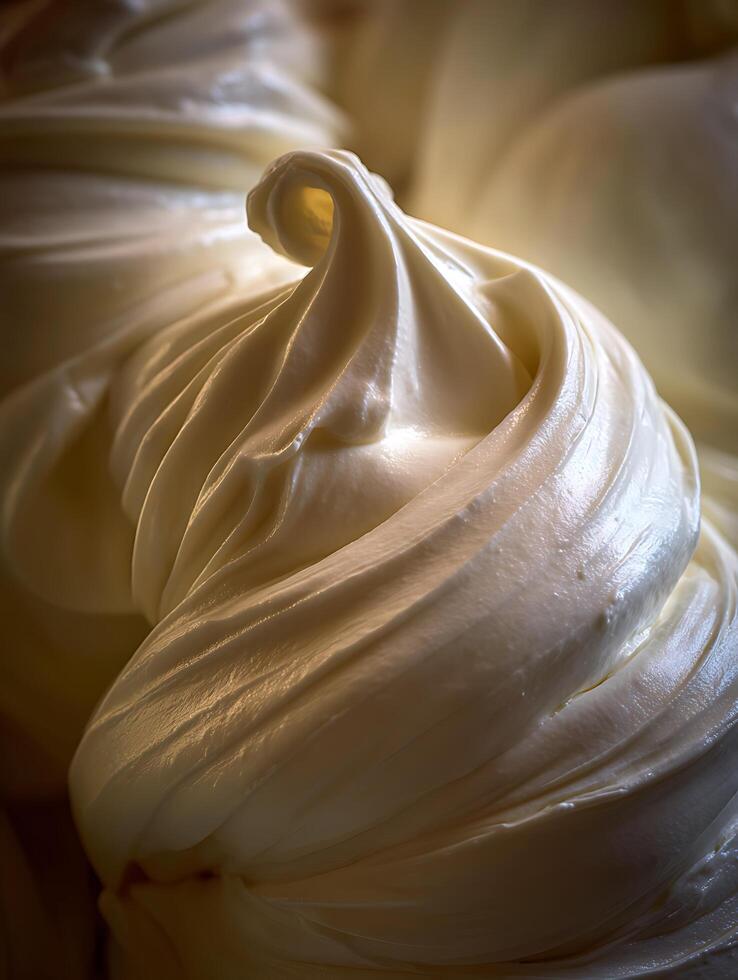 Creamy Close Up of Vanilla Ice Cream, Swirled Texture. photo