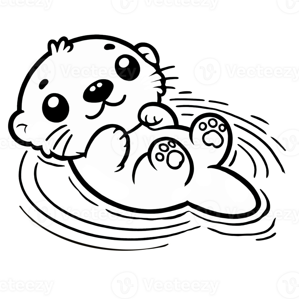Kawaii Otter bathing in water png