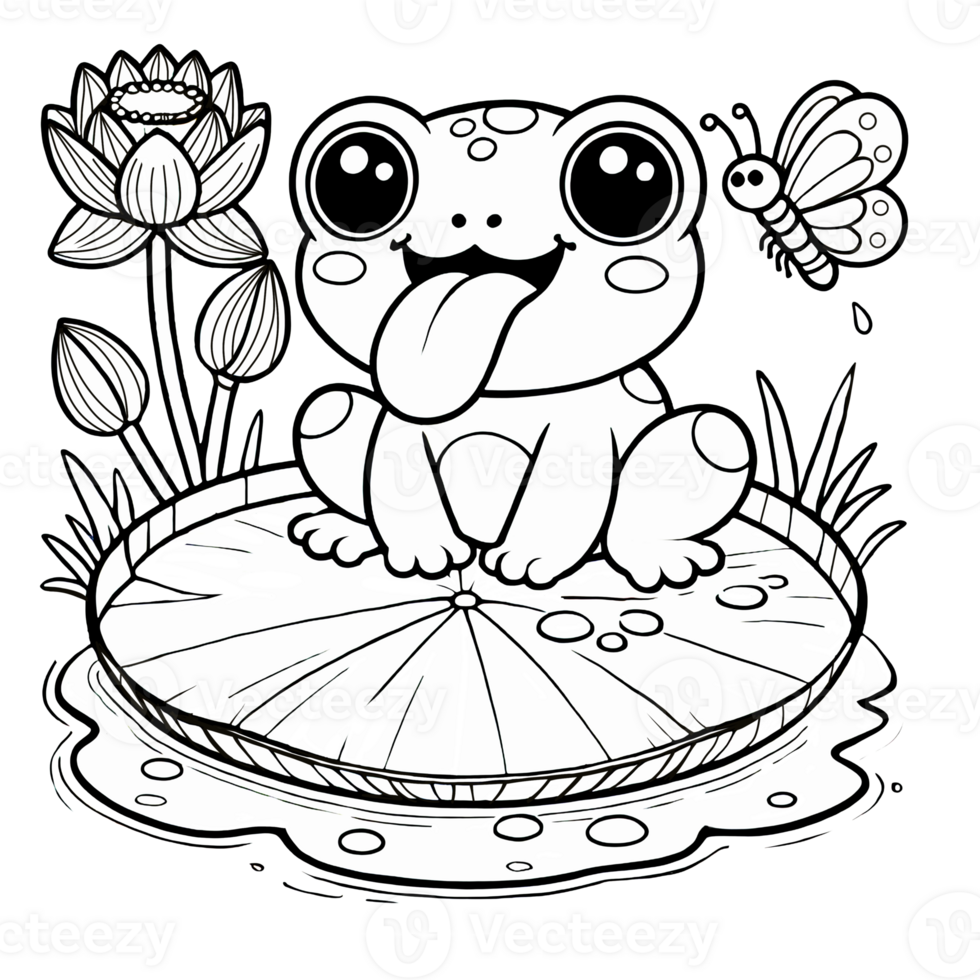 Kawaii frog in garden png