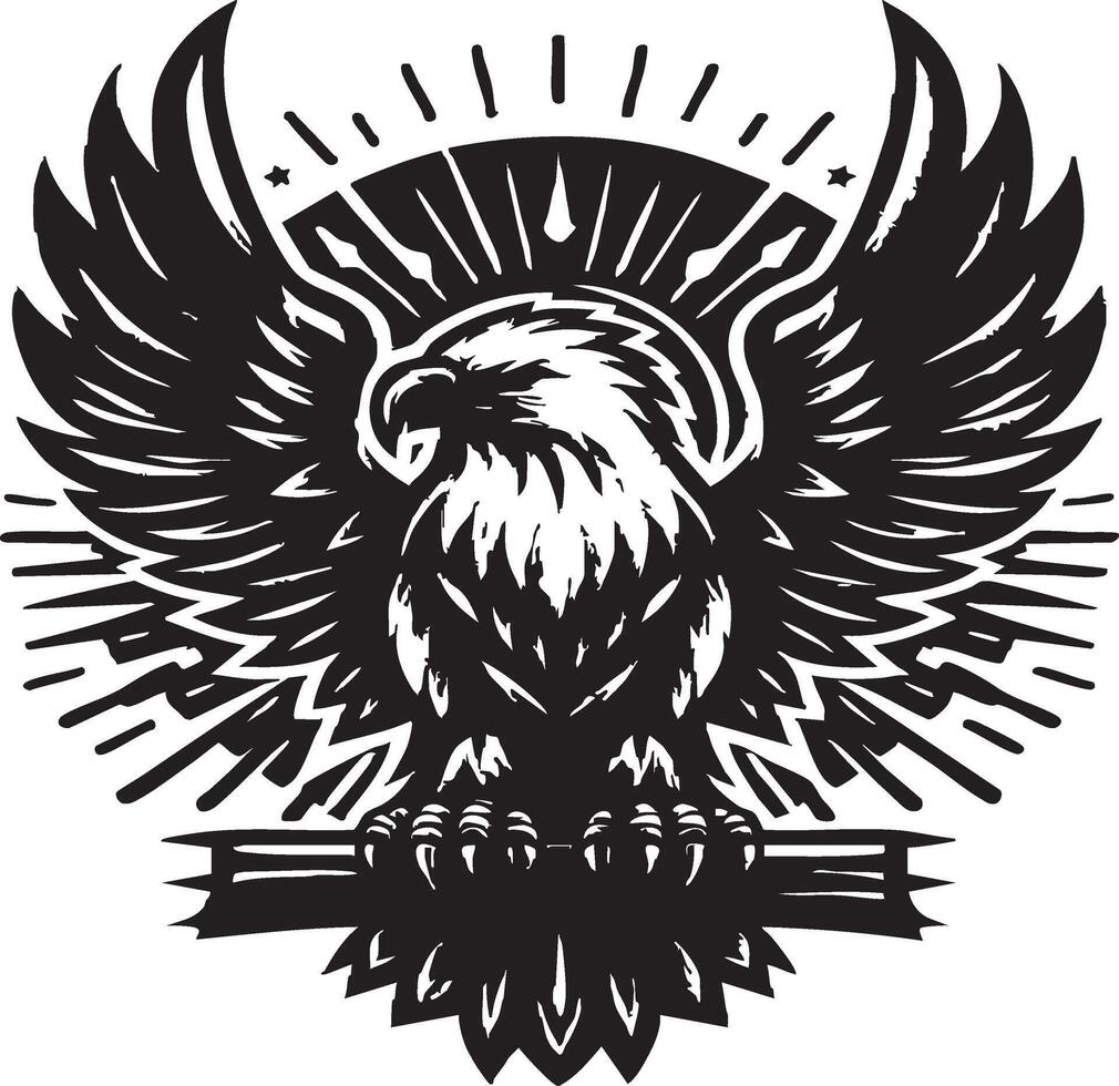 An eagle with wings and a sunburst on the background vector