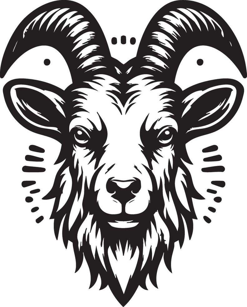 Goat head with horns and horns on a white background vector