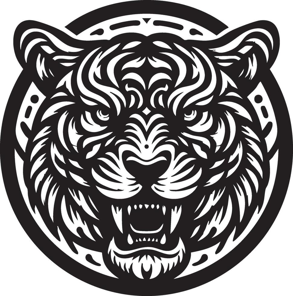 A tiger head in a circle with a tribal style vector