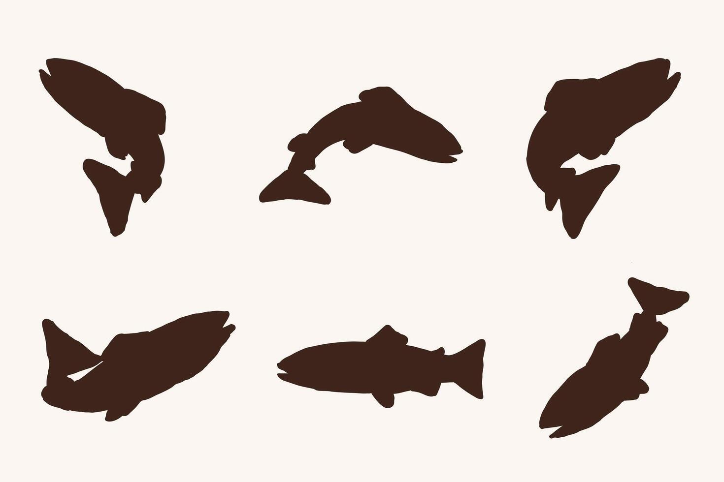 reshwater Trout Fish Silhouette Set Aquatic Fauna Icon Collection vector