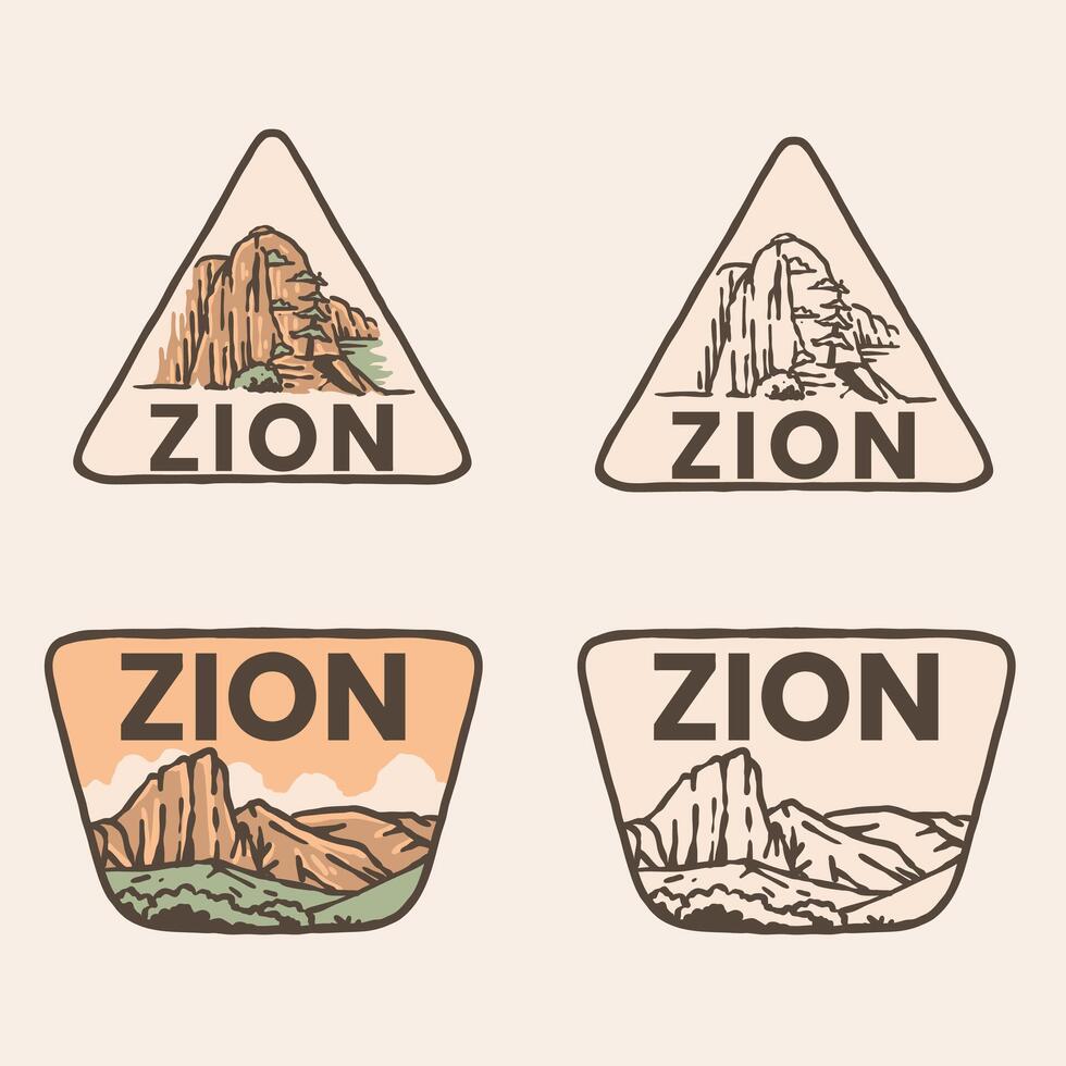 Zion National Park Badges 4 Retro-Style Designs vector