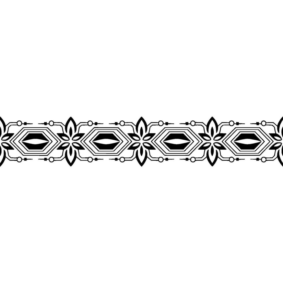 Geometric Floral Border Ornament in Black White vector