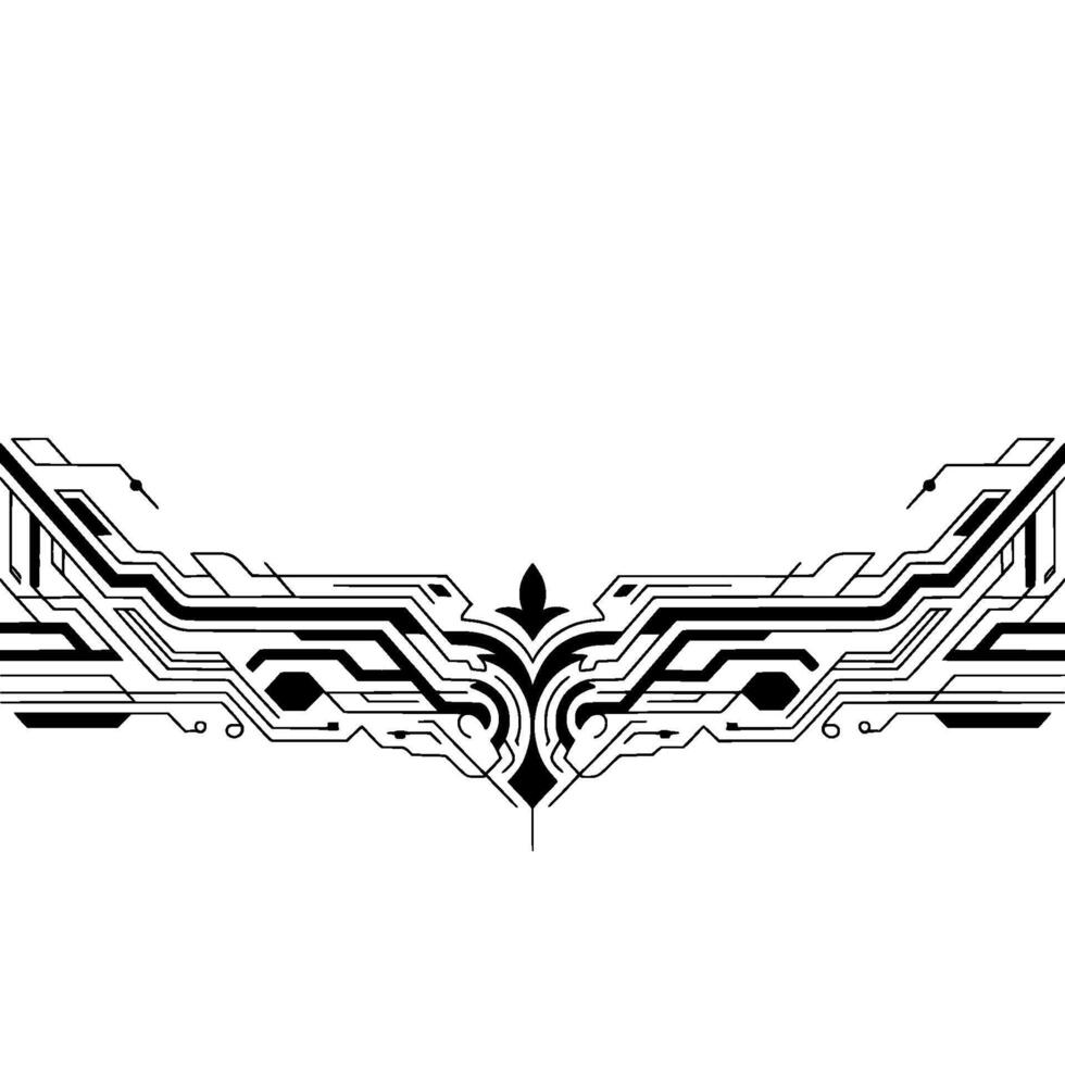 Futuristic Circuit Board With Floral Element, Black White vector