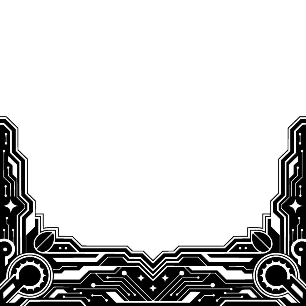 Futuristic Tech Frame Black White Circuit Board, Space for Content vector