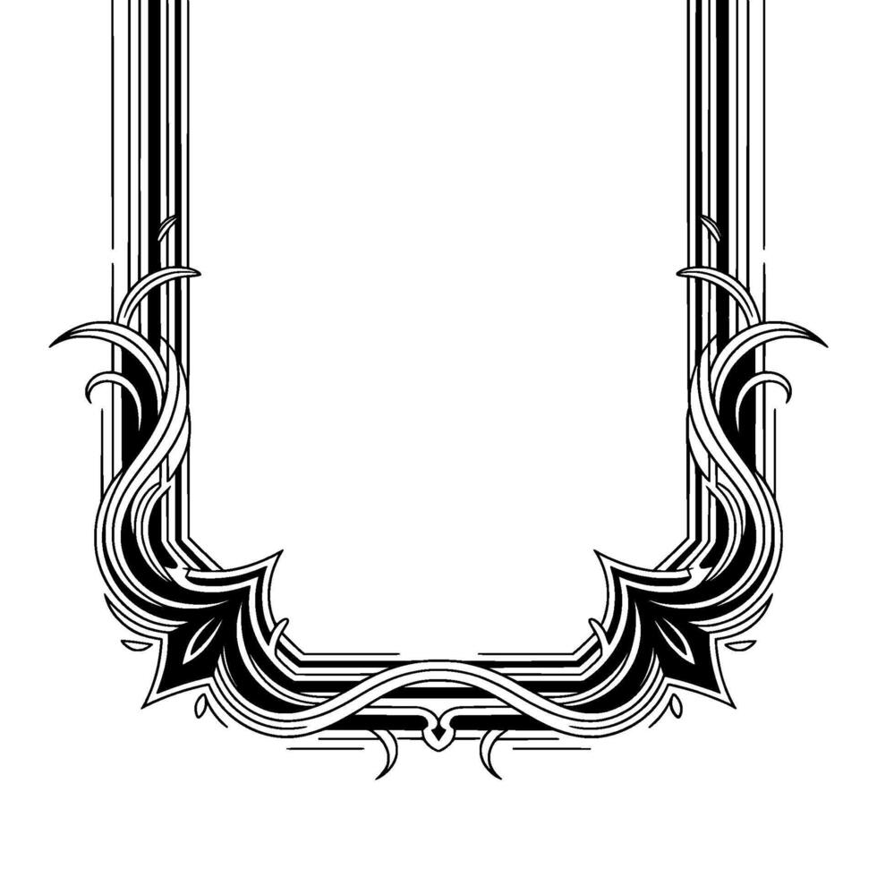 Art Deco Frame With Organic Floral Elements, Black and White, Clean vector
