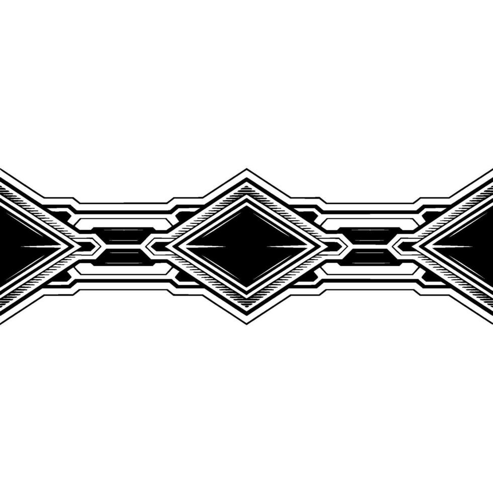 Geometric Tech Ornament Border, Black and White Abstract vector