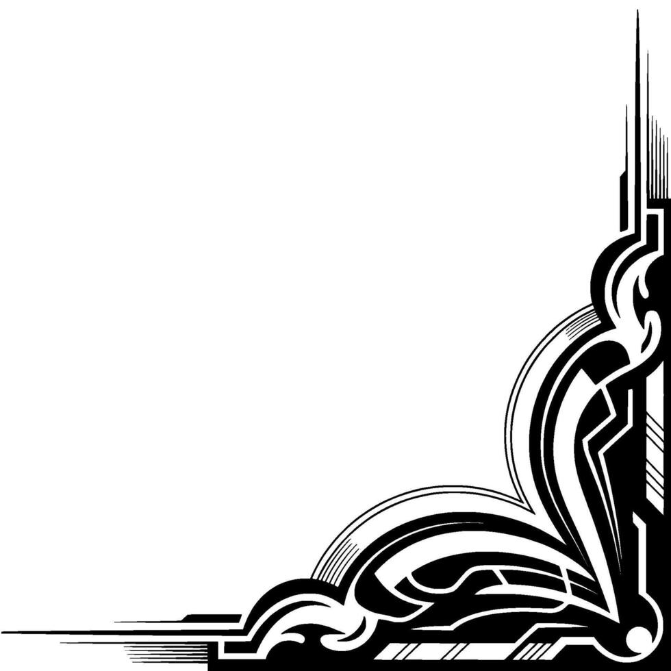 Art Deco Corner Frame, Black White Geometric vector