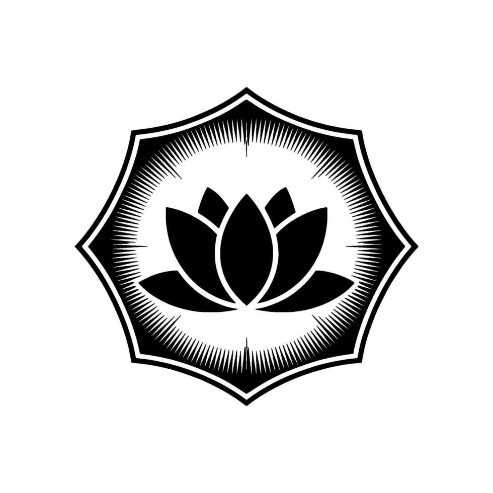 Lotus Flower in Starburst Frame, Black and White vector