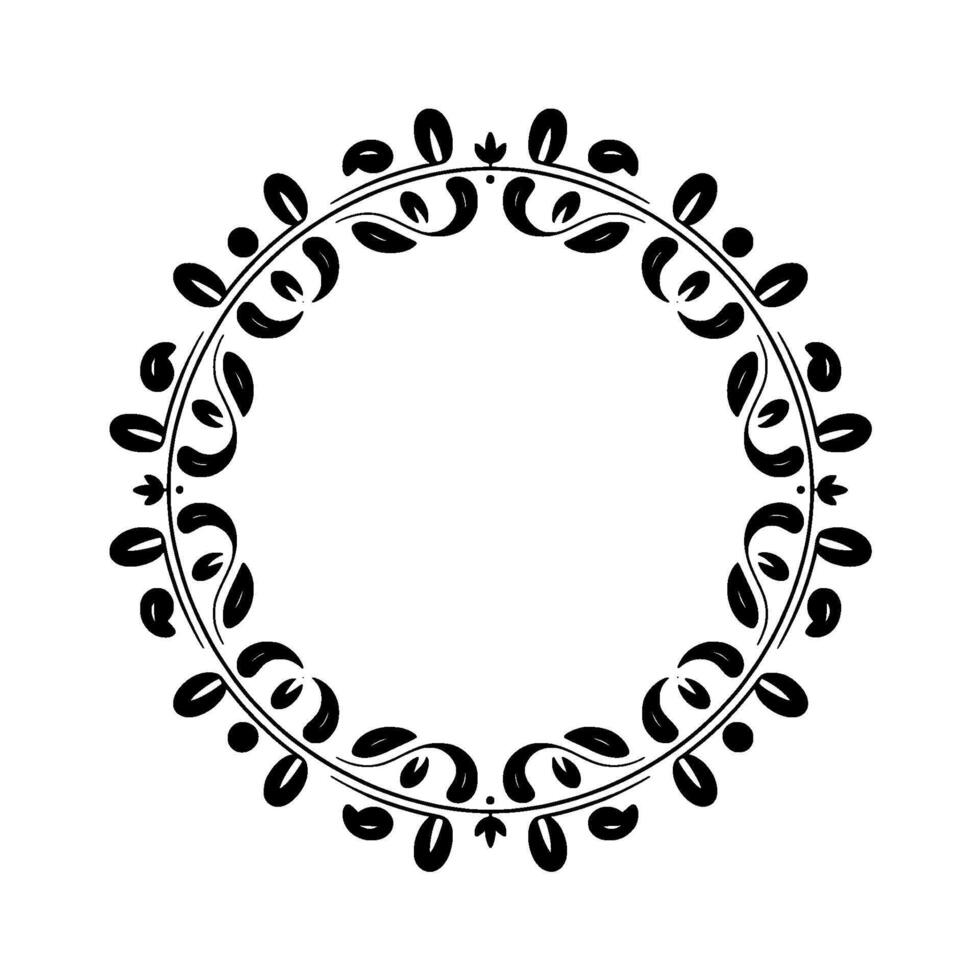 Elegant Black Floral Wreath Frame on White Background - Decorative vector