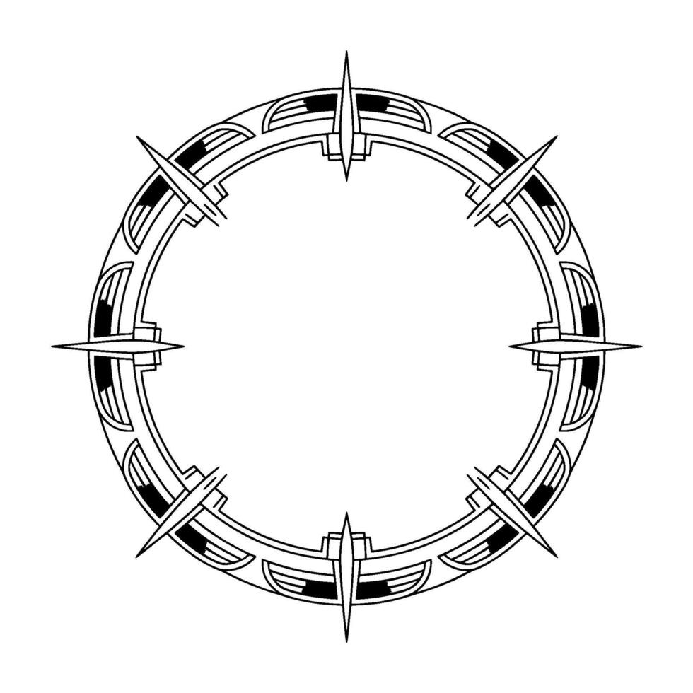 Geometric Circle Frame, Art Deco Style, Black and White vector