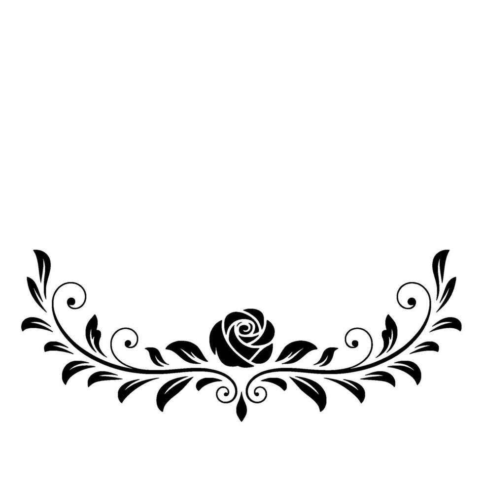 Elegant Rose and Leaf Ornament, Black and White vector