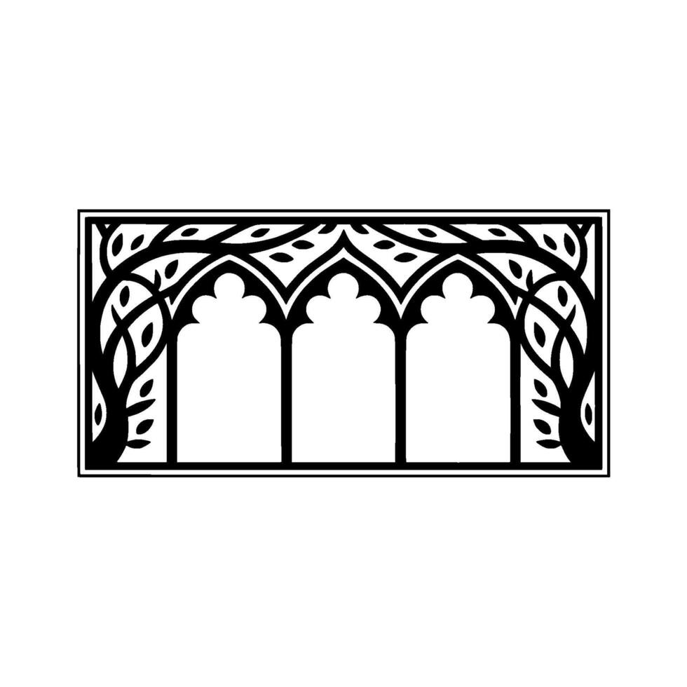 Gothic Arch Window, Stylized Black White vector