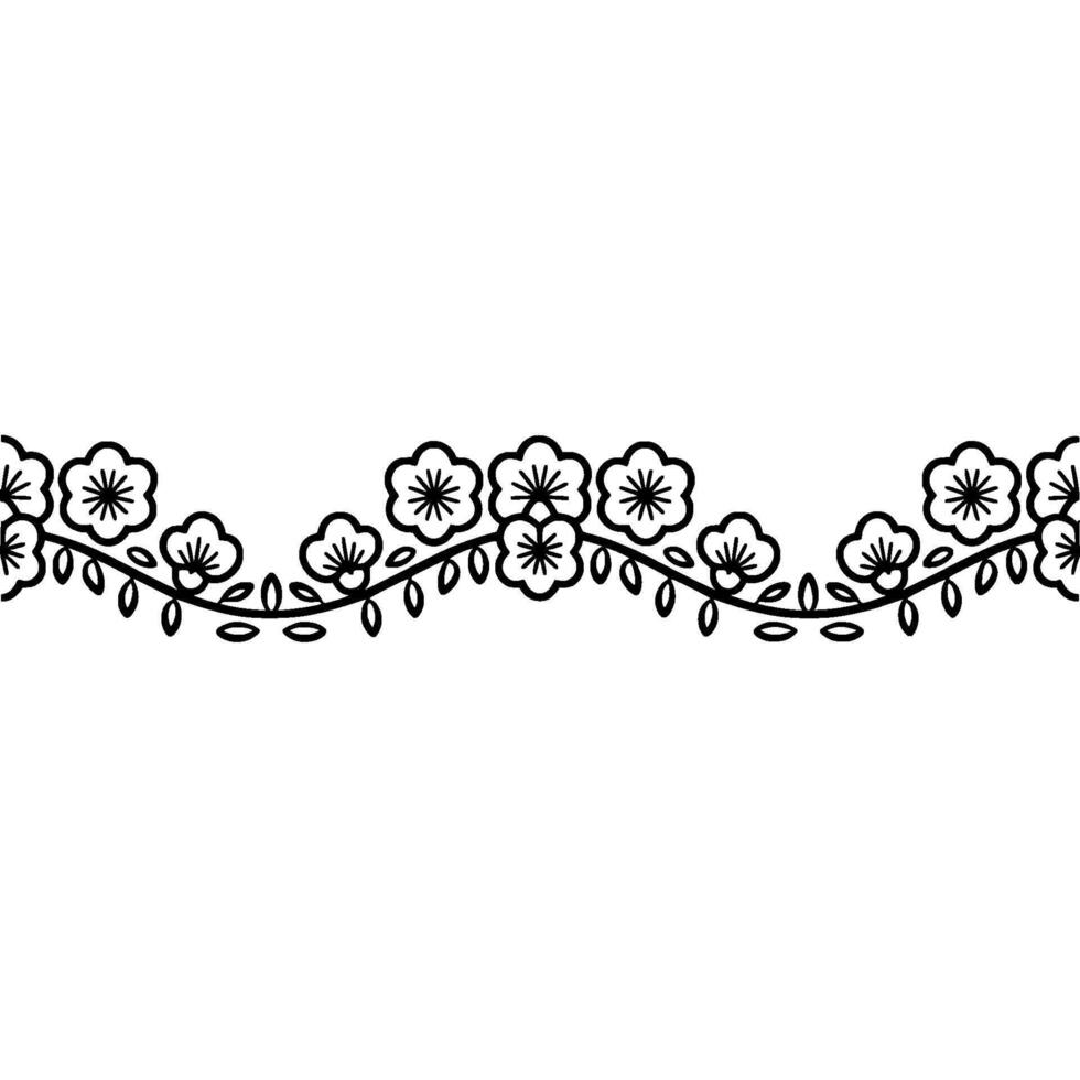 Delicate Floral Border, Vintage Line Art - Lineart vector