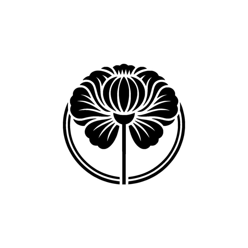 Elegant Black Floral Emblem, Minimalist - Japanese vector