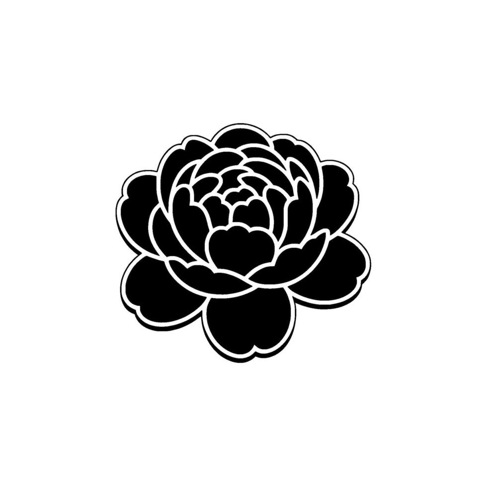 Elegant Black Peony Silhouette, Minimalist Floral Emblem - Isolated vector