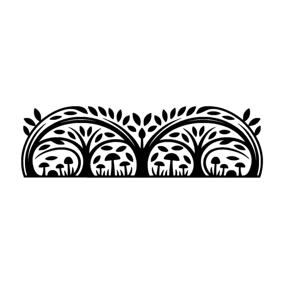 Intricate Forest Border, Stylized Tree Mushroom vector