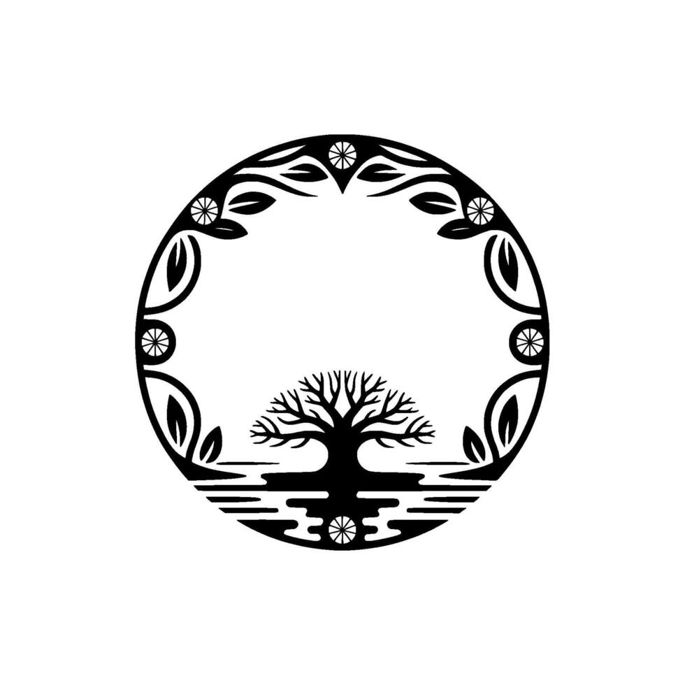 Circular Tree of Life Emblem, Ancient Symbolism vector