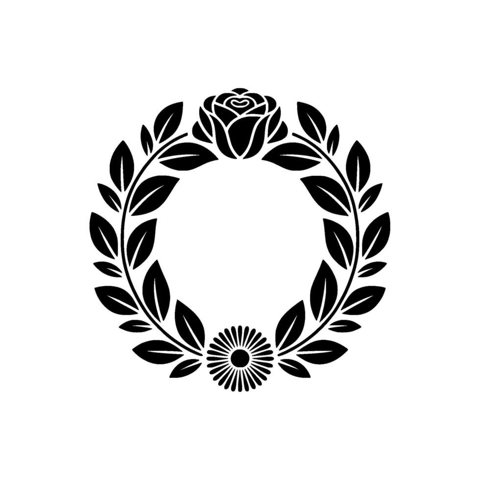 Elegant Black Floral Emblem, Vintage - Circular vector
