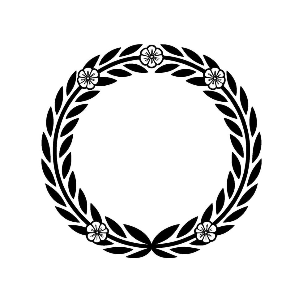 Elegant Black Floral Wreath, Minimalist - Laurel vector