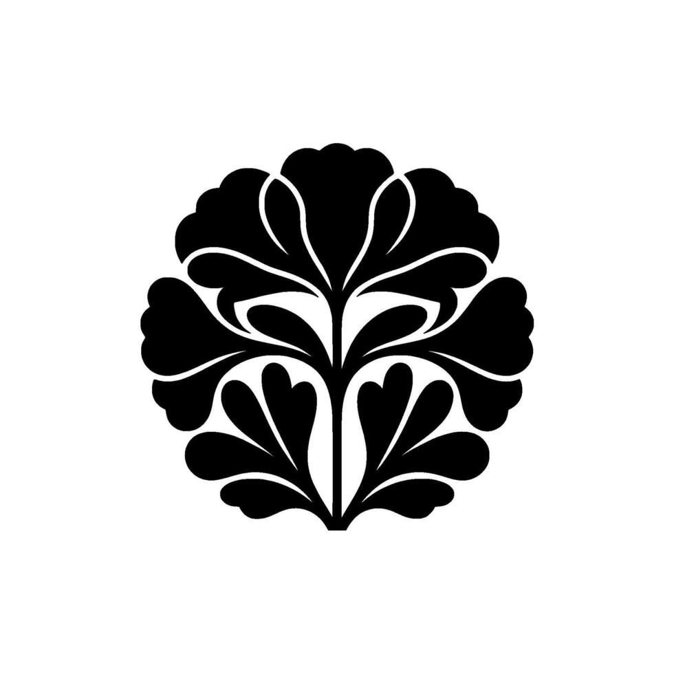 Elegant Black Floral Emblem, Minimalist - Silhouette, Geometric vector