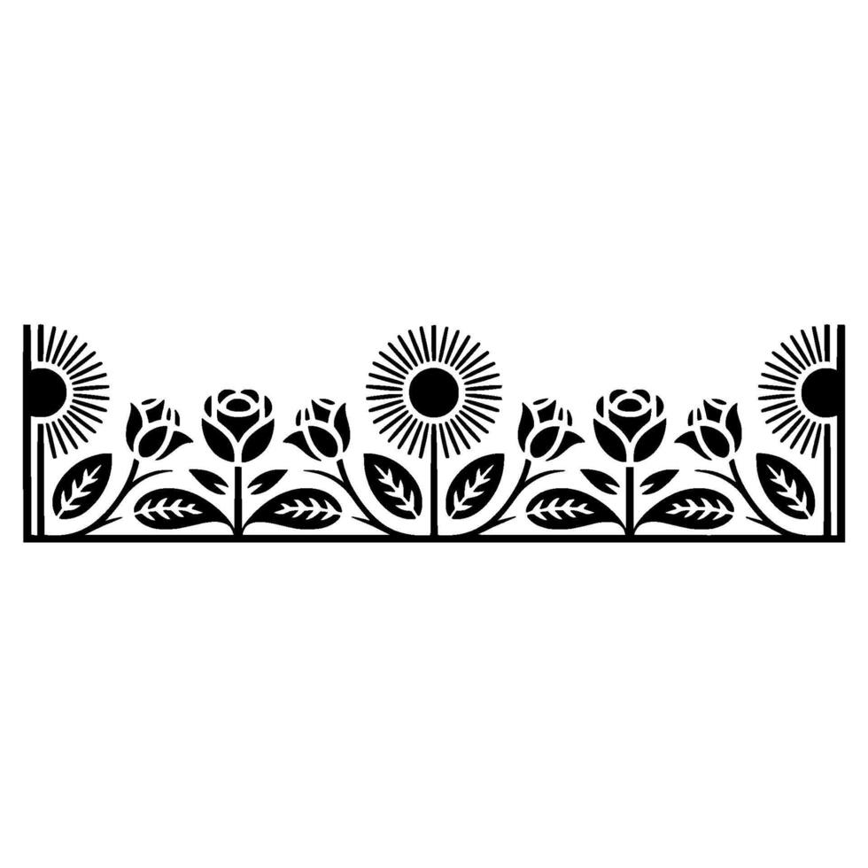 Stylized Floral Border, Vintage Illustration, Black White vector