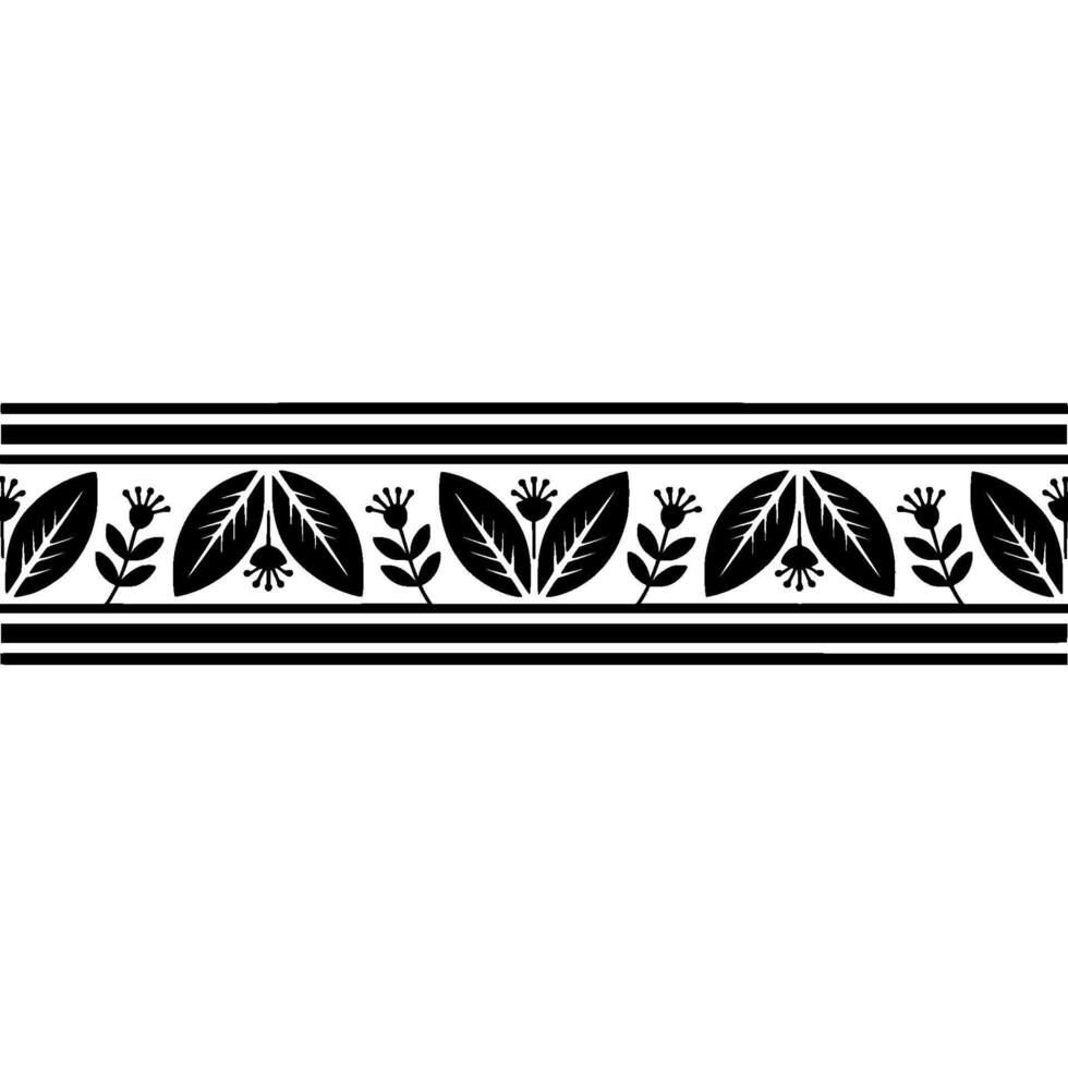 Stylized Black Botanical Border, Vintage vector