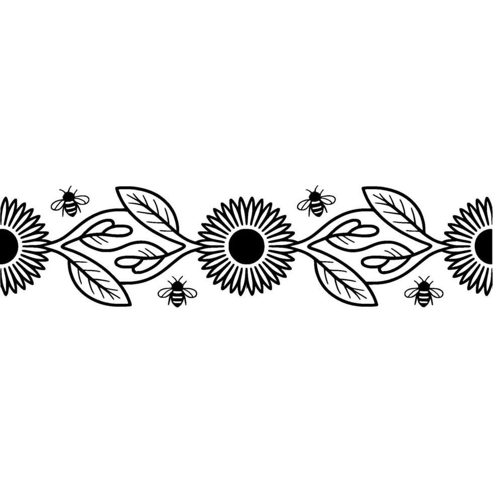 Blackline Sunflower Border, Bee-Infused Summer Delight vector