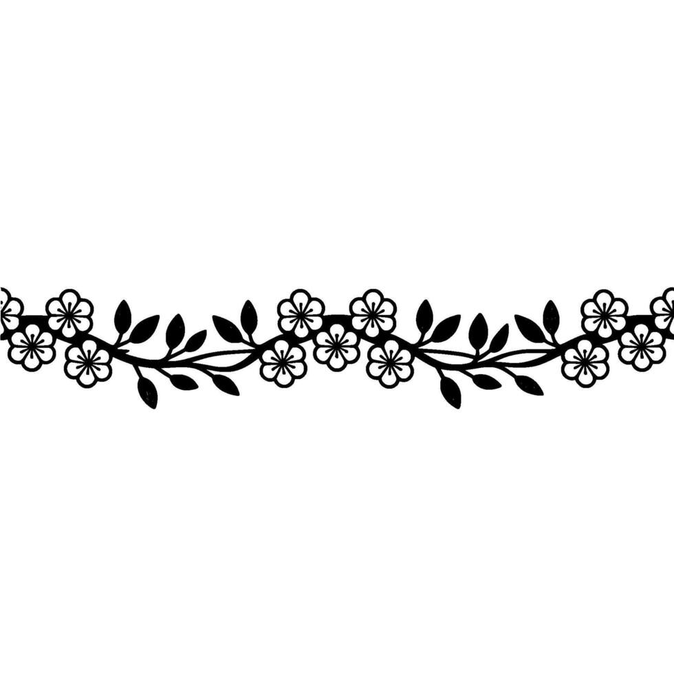 Delicate Floral Border, Vintage Illustration Style - Line art vector